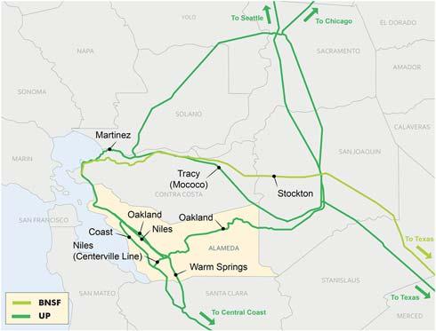 Bay Area Freight Rail Network Circuitous routes for freight due