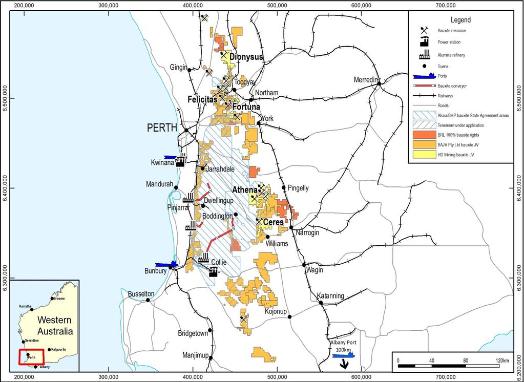 BRL Darling Range Resources Location & Distribution Bauxite Ownership Resource Tenement Holdings Solely BRL 40.