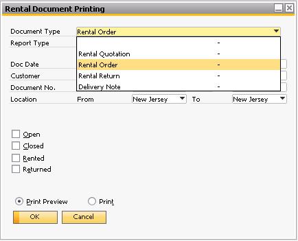 Rental Document Printing This functionality will help to print the different kinds of Rental Documents. User needs to perform the following steps to use this functionality: 1.