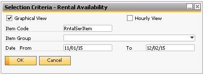 Selection Criteria - Rental Availability (Graphical View) The various fields in the Selection Criteria- Rental Availability form, as shown in Figure Rental 15.4.