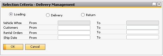 Working with Delivery Management The Delivery management menu option opens the Delivery Management Selection Criteria form to process the vehicle deliveries.