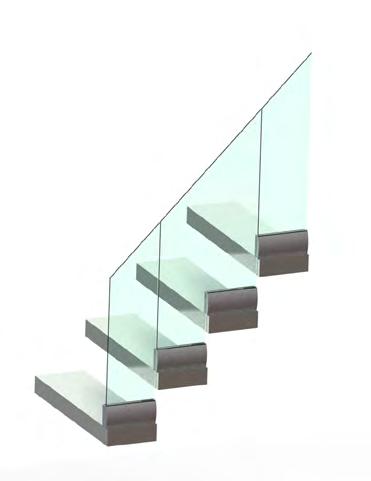 The glass railings can also integrate central parts between glasses.