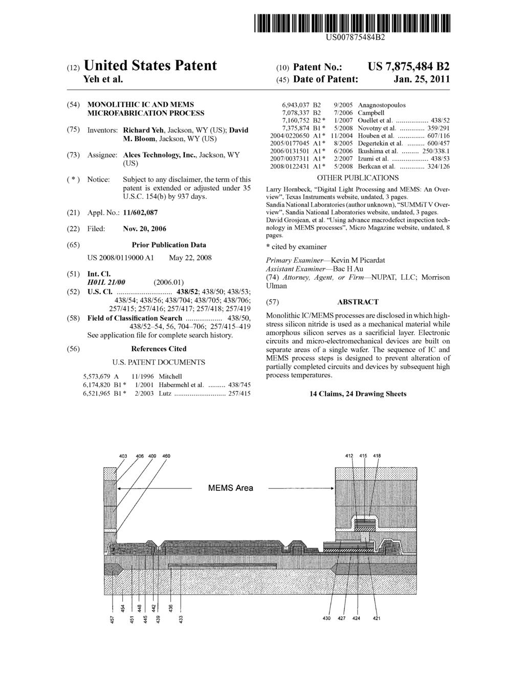 US007875484B2 (12) United States Patent (10) Patent No.: US 7,875,484 B2 Yeh et al. (45) Date of Patent: Jan.
