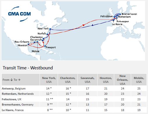 P3 (Maersk, MSC, CMA CGM) projected services North