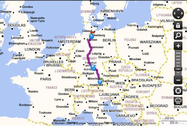 Inland distance Munchen Hamburg: 771 km Munchen Rijeka: 518 km Source: http://www.viamichelin.com/web/routes?
