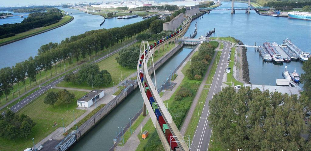Theemsweg route The outdated Caland Bridge, the increasing rail traffic on the Betuwe Route, shipping traffic to the Brittaniëhaven and road traffic require a structural solution for