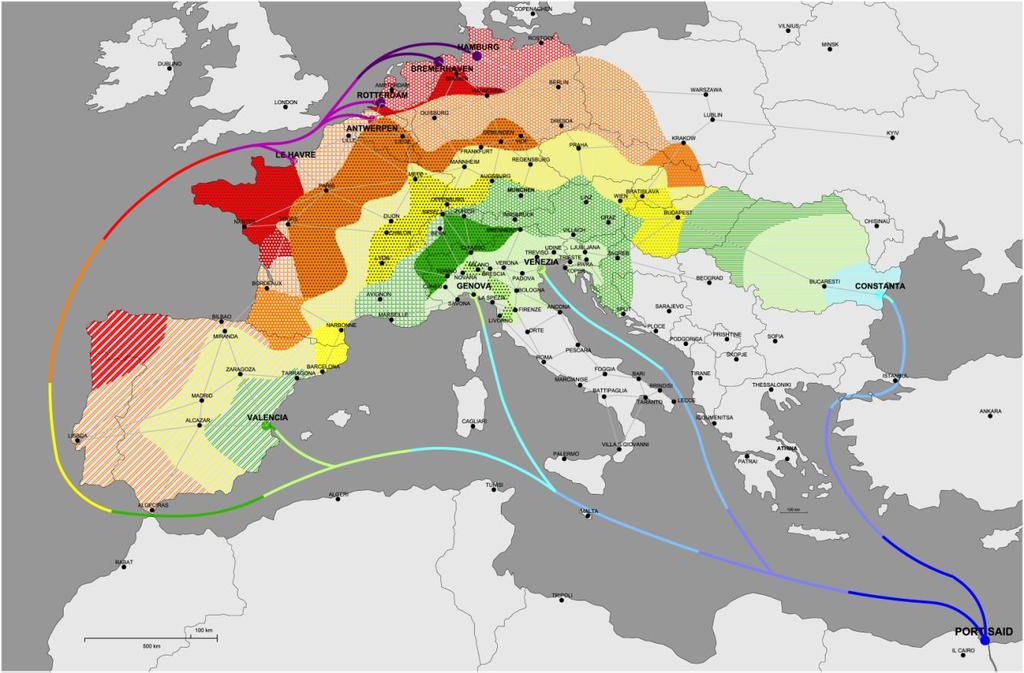 CO 2 Multimodal emissions from Port Said (sea + railway) From Port Said to Black Sea, main North Adriatic and