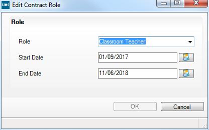 Click the New button adjacent to the Role table to create a new record. Alternatively, highlight an existing Role then click the Open button to display the Edit Contract Role dialog. a. Select the applicable Role from the drop-down list.