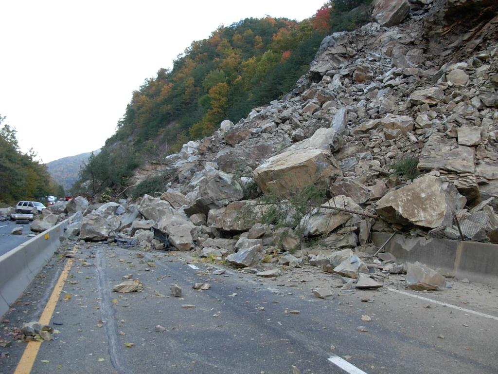 Rockslide on I-40 in NC October 2009 53-mile section closed for 6 months