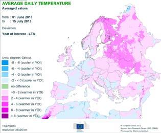 MARS BULLETIN Vol.21 No. 7 (2013) 3 1.2 Agro-meteorological review (1 June 15 July) Above-average air temperature conditions were observed over major parts of Europe.
