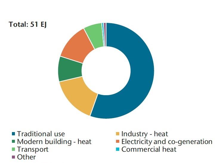 Global Bioenergy Consumption in 2015 Consumption of biomass and waste resources by end use (Exajoules) Source: IEA 2017 Technology Roadmap - Delivering