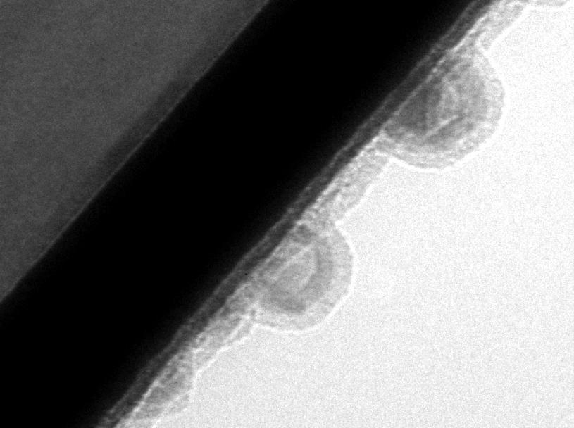 film 10 nm TEM cross section of ALD film on TaN. Ellipsometric thickness: 3.6 nm.