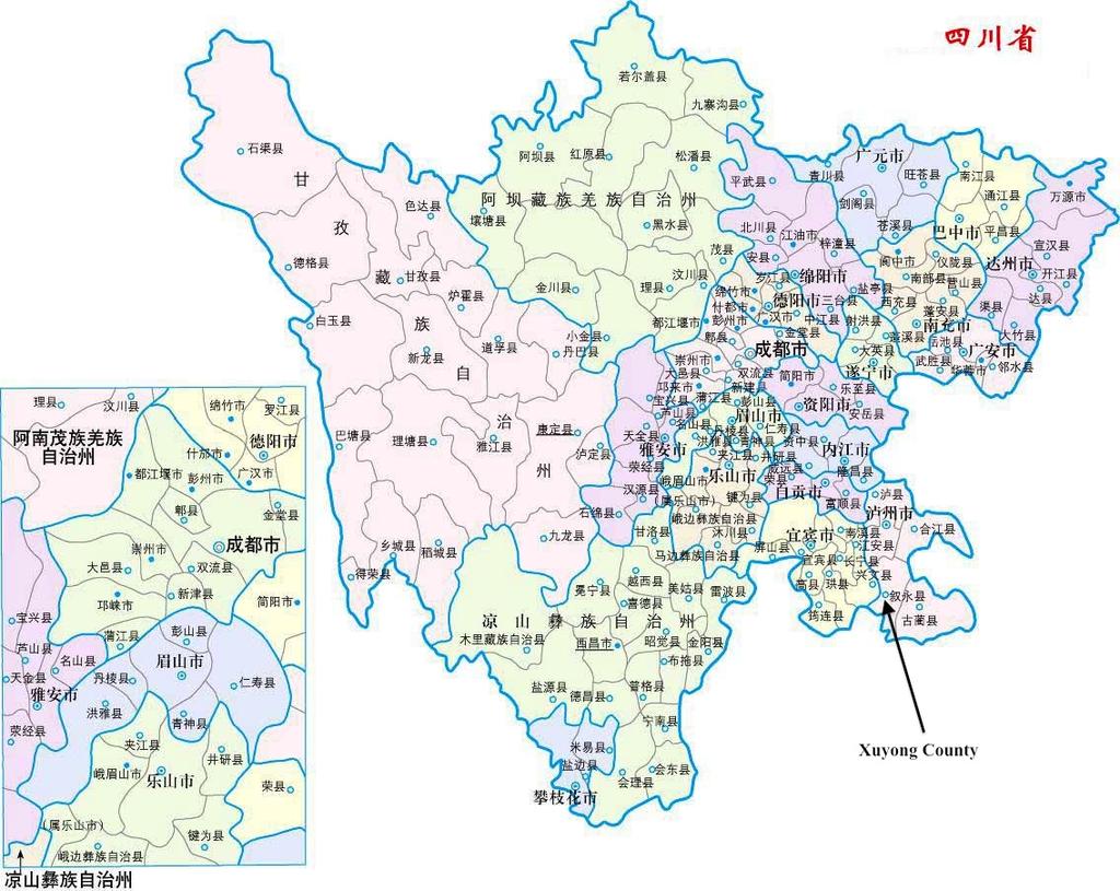 shown on the map of China
