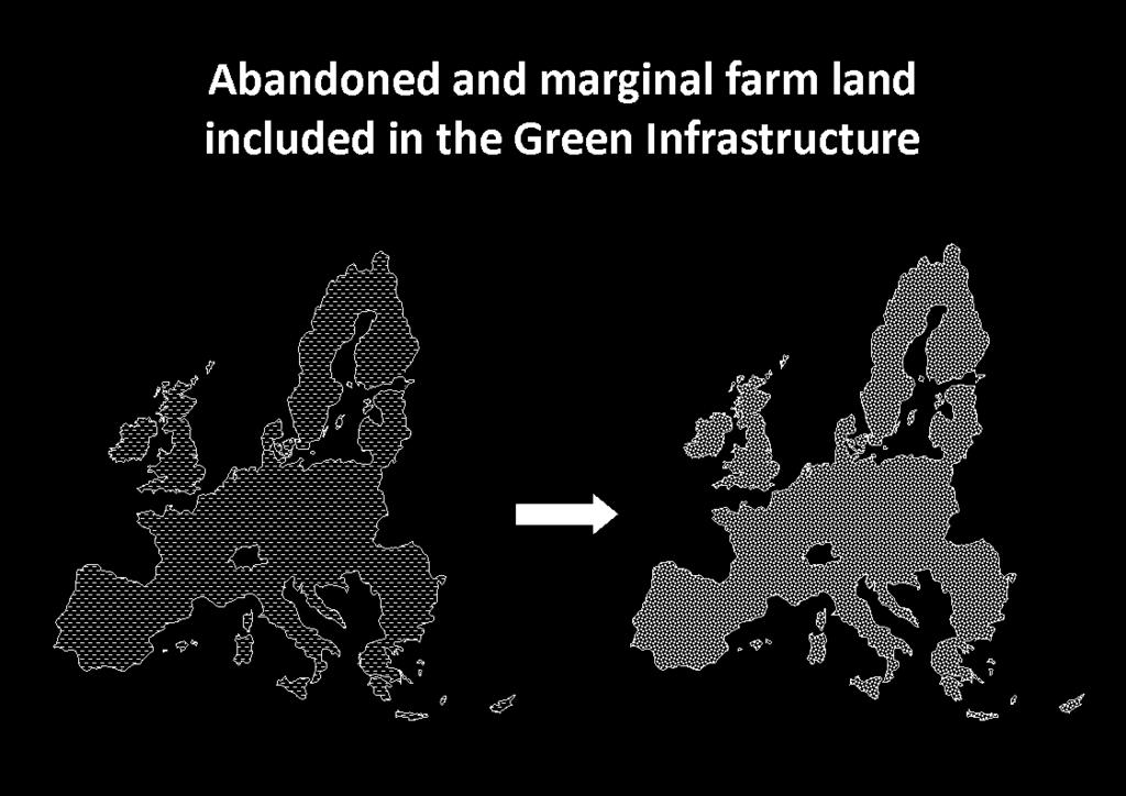 The land resources in the Natura 2000 network represent 111 million hectares of Green Infrastructure (2015) but by including the approximately 87 million hectares of the most marginal farm land in