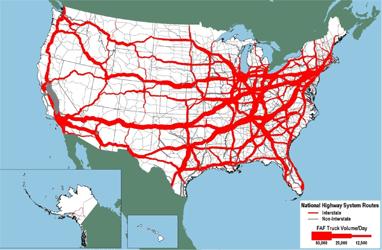 Freight Truck Movements Source: U.S. Department of Transportation, Federal Highway Administration Figure 1-3: 2040 U.S. Freight Truck Movements Source: U.