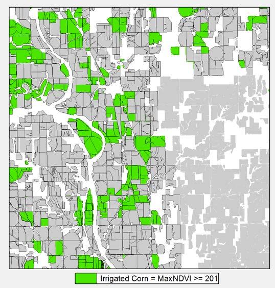 Identify Peak NDVI Thresholds Matching Reported Acreage County Reported Irrigated Corn * zmmx NDVI 240 zmmx NDVI