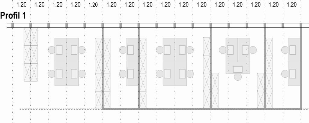 FULL FLEXIBILITY STUDY From a technical point of view, full flexibility means that every axis of the structural/architectural grid could become a dividing wall.