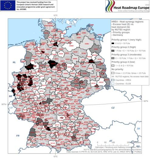 and East regions of Germany. Excess Heat Atlas [HRE4, 213] * Calculated from the 463 biggest facilities in Germany, using Peta 4.