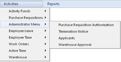 The following information outlines the options found in the Administrator Menu.