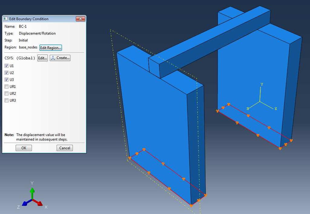 Abaqus will automatically define the shortest distance between the nodes of the master surface (wall) and the slave surface (timber beam).