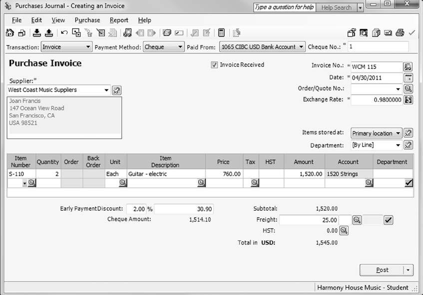 Lesson 5 Sage Simply Accounting Premium 2011 Level 2 5 In the Home window, click Setup, Settings, Payables, and then Duty.
