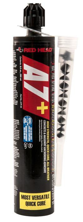 ADHESIVE ANCHORING SPECIALISTS A7P-10 A7+ The Most Versatile Quick Cure Adhesive A7P-28 APPLICATIONS / USES n Concrete dowelling (slabs, walls, columns) n Steel framing (columns, beams, ledgers) n