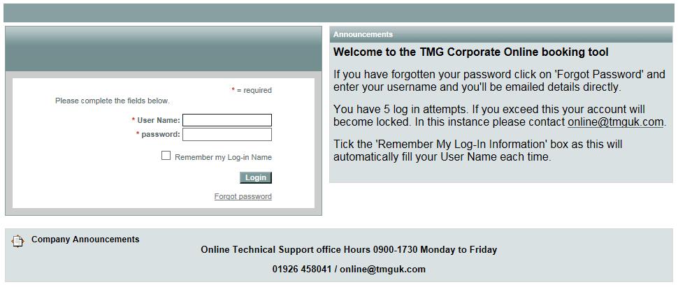 Logging In The air booking system can be accessed via the TMG Corporate website www.tmgcorporate.com 