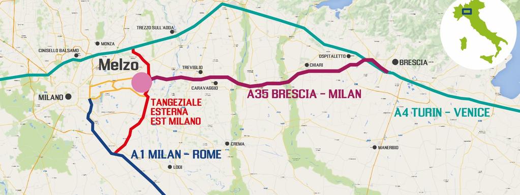 STRATEGIC CROSSROAD BERGAMO DIRECT ACCESS TO 22% OF ITALIAN GDP: 90% OF REGIONAL DISTRIBUTION CENTERS ARE LOCATED < 45 KM FROM