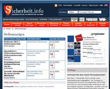 Online Advertising Options and Prices Job Advertisements With Sicherheit.info to the right employees. You are looking for new employees in the security sector?