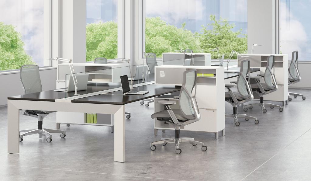 Stride Benching Product Description supports highly collaborative users who need dedicated spaces, as well as mobile workers who only need to touch down for part of the day.