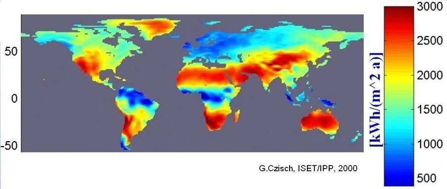 World Sun Belt DNI Direct Normal Irradiance [W/m²] Verteilung