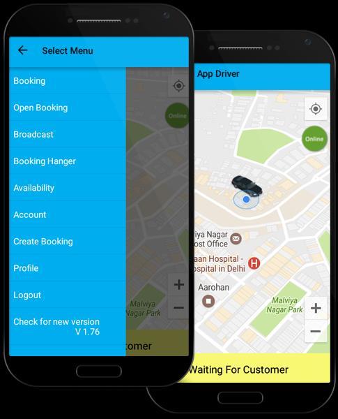 Taxi Driver App Features Guided by Customer Location to accept all booking & Tracking Option to Broadcast one booking to Multiple Drivers Traffic and Navigation option by