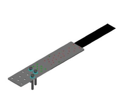 sets of holes: the first set is used to fix reaction block and transfer the force from stretching device. The second set is to fix the strip to the surface of element to be strengthened.