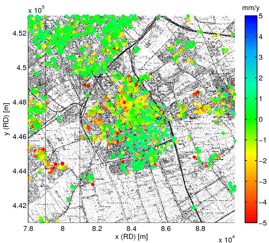 Linear deformation rates in Delft (zoom of Fig 2.