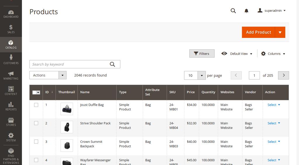 Dashboard The standard Dashboard is changed by adding Vendor selector