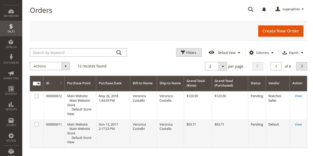 Orders Select Sales Orders. Vendor column makes it possible to filter orders by vendors. Each order is assigned to a single vendor.