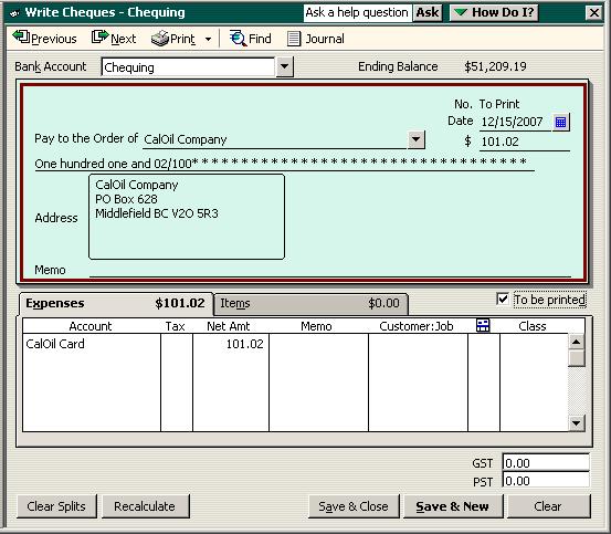 L E S S O N 5 2 Click in the Pay to the Order of field and select CalOil Company as the name of the credit card company from the drop-down list.
