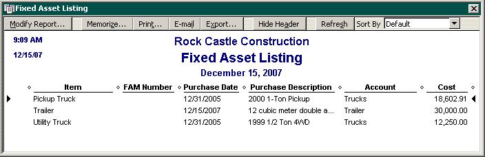 L E S S O N 5 Reporting fixed asset item information Suppose you re viewing the Fixed Asset Item list, and you want to see a summary report of all the fixed asset items.