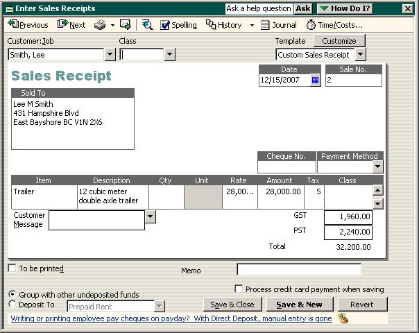 Using other accounts in QuickBooks QuickBooks automatically fills in the Amount field with the selling price of the Trailer fixed asset item.