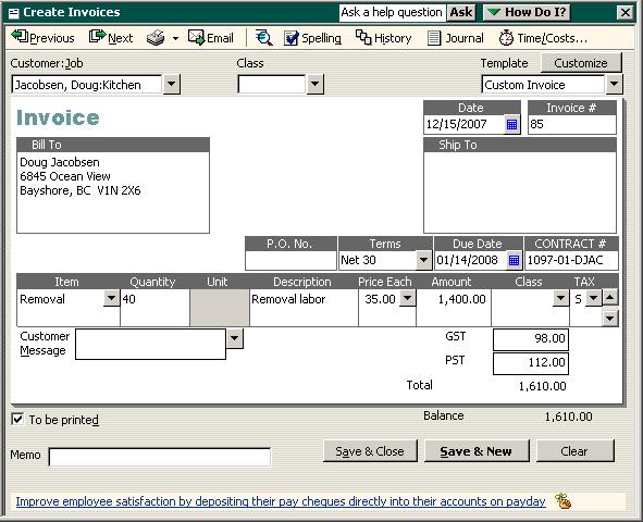 L E S S O N 6 3 Type 40 in the Quantity column. 4 Press Tab to have QuickBooks update the invoice total.