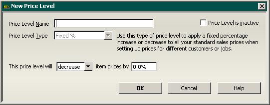 L E S S O N 6 For each price level you create, you assign a name and percentage increase or decrease to the item s base sales price.