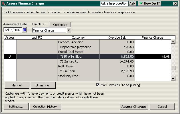 8 If QuickBooks reminds you that the customer has unapplied payments, click OK to continue. 9 Click Unmark All.