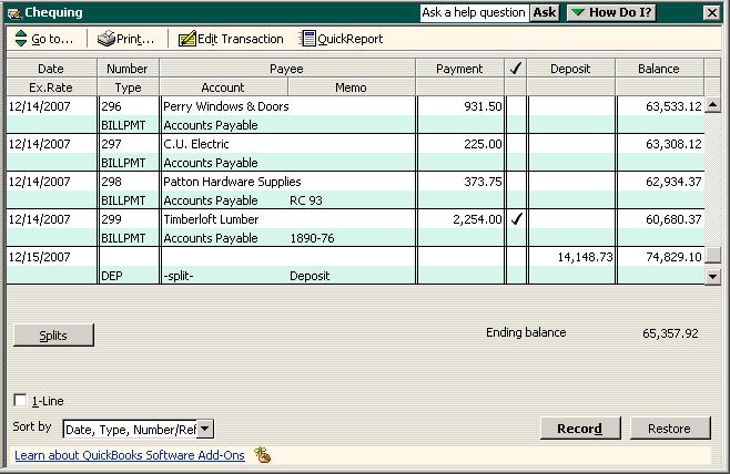 L E S S O N 7 4 In the chart of accounts, double-click the chequing account.