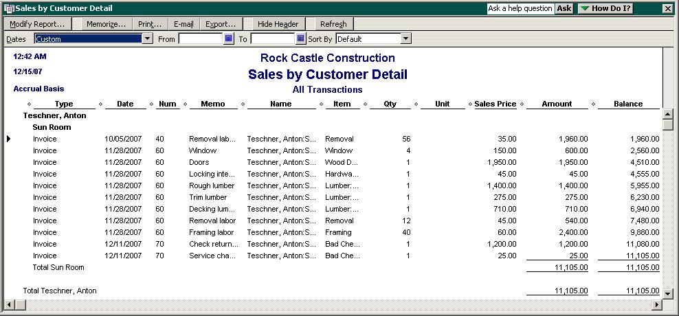 Using QuickZoom in a preset report As with all QuickBooks reports, you can QuickZoom any item in the report to see more detail.