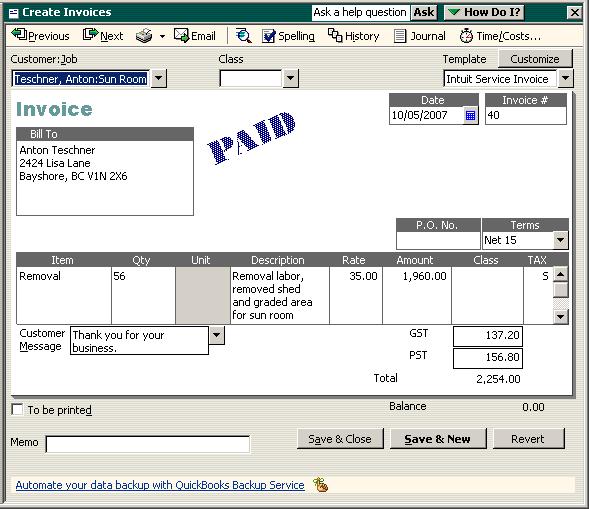 L E S S O N 9 To QuickZoom further to display the original invoice for a transaction: 1 Position the mouse pointer over the first item on the report (invoice #40 dated 10/05/2007 for Removal labour).