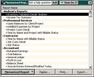 Analyzing financial data Adding reports to memorized report groups Now, you ll add a previously memorized report to the Andrew s Reports group.