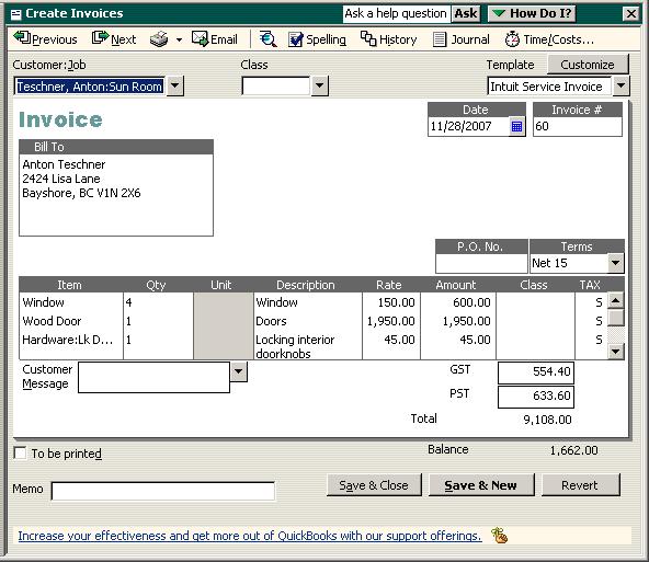 L E S S O N 9 To display the first transaction in the report: 1 Double-click any of the lines in the report for Invoice #60. QuickBooks displays the invoice. 2 From the Window menu, choose Close All.