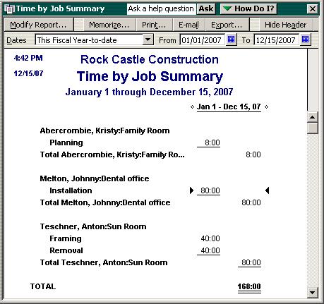 L E S S O N 1 4 Displaying project reports for time tracking QuickBooks provides four reports on time, as described in the following table.
