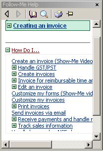 Follow-Me Help Follow-Me Help "follows" you as you work in QuickBooks and displays topics that are related to what you are doing.