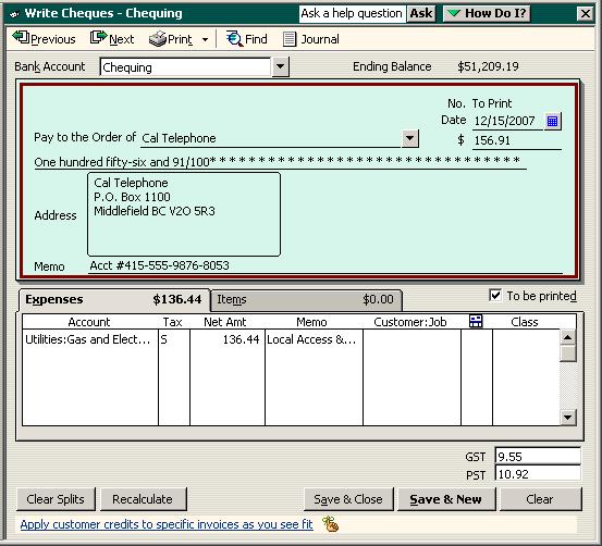 Working with bank accounts 4 Press TAB to move to the Amount field. Tip: QuickBooks has an AutoRecall feature that fills in the amount from the last transaction with a payee.